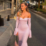 Off Shoulder Solid Color Long Dress XEF-K25D70786