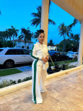Long Sleeve Solid Color Tops Wide Leg Pants Suit TR-1338
