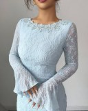 Solid Color Flare Long Sleeve Fishtail Dress GXIN-8857