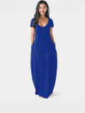Plus Size Deep V Neck Solid Color Loose Maxi Dress ZDF-31398