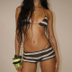 Halterneck Tie-side Striped Bikini Three-Piece Swimsuit XEF-K25S67371