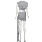 Solor Color O Neck Crop Top Two Piece Skirt Set XEF-K25S66470
