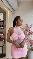 Mesh Sleeveless Halterneck Bodycon Dress GXIN-8862