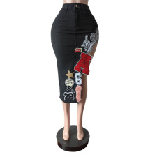 Retro Letter Embroidered Denim Skirt MEM-88657