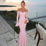 Off Shoulder Solid Color Long Dress XEF-K25D70786