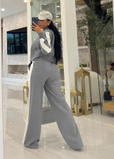 Long Sleeve Solid Color Tops Wide Leg Pants Suit TR-1338
