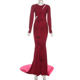 Solid Color Long Sleeve Maxi Dress XEF-K25D77446