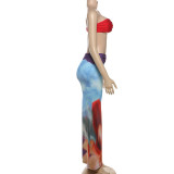 Solid Color Wrap Chest Print Long Skirts Suit XEF-K24S66581