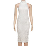 Plteated Sleeveless Backless Midi Dress XEF-K25D75229