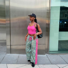 Casual Print Stripe Patchwork Straight Pants QXTF-8509