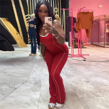 Sleeveless Contrast Color Backless Yoga Jumpsuit XEF-K25Q68159