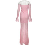 Off Shoulder Solid Color Long Dress XEF-K25D70786