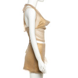 Bright Silk Halter Backless Top Skirt Three-piece Set XEF-K25S66038
