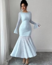 Solid Color Flare Long Sleeve Fishtail Dress GXIN-8857