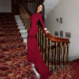 Solid Color Long Sleeve Maxi Dress XEF-K25D77446