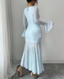 Solid Color Flare Long Sleeve Fishtail Dress GXIN-8857