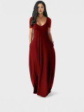 Plus Size Deep V Neck Solid Color Loose Maxi Dress ZDF-31398
