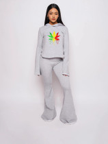 Colorful Patterned Print  Long Sleeve Pants Suit YIBF-6023