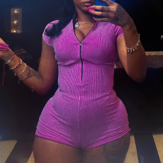 Solid Color Sport Yoga Zipper Romper GXBQ-1151340