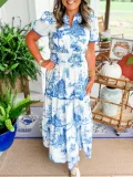 Plus Size Print Short Sleeve Slim Maxi Dress GXBQ-802