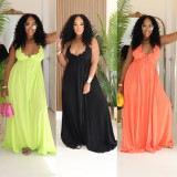 Drawstring Lace Solid Color Loose Maxi Dress GTYZ-7576