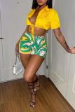 Fashion Print Tie Up Shirt Shorts 2 Piece Set GXBQ-1124224