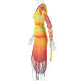 Color Block Pleated Irregular Maxi Dress GJYO-JD302607
