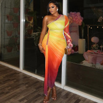 Color Block Pleated Irregular Maxi Dress GJYO-JD302607