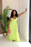 Drawstring Lace Solid Color Loose Maxi Dress GTYZ-7576
