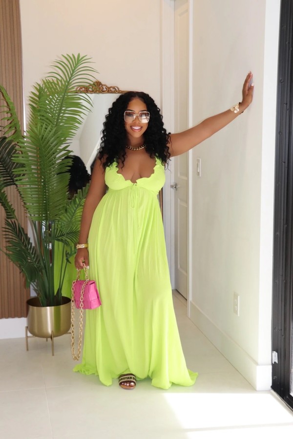 Drawstring Lace Solid Color Loose Maxi Dress GTYZ-7576