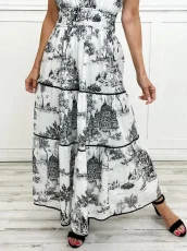 Plus Size Print Short Sleeve Slim Maxi Dress GXBQ-802