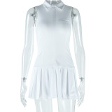 Sleeveless Zipper Lapel Pleated Mini Dress GJYO-JD301010