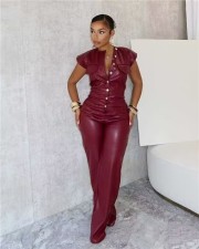 PU Leather Sleeveless Slim Jumpsuit GXBQ-OL6163