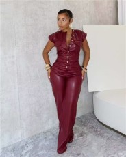 PU Leather Sleeveless Slim Jumpsuit GXBQ-OL6163