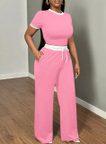 Short Sleeve Contrast Color Loose Two Piece Pants Set GYXF-6666
