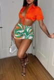 Fashion Print Tie Up Shirt Shorts 2 Piece Set GXBQ-1124224