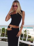 Slash Shoulder Sleeveless Two Piece Skirts Set GXBQ-K25S64665
