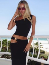 Slash Shoulder Sleeveless Two Piece Skirts Set GXBQ-K25S64665