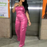 Off Shoulder PU Leather Skinny Jumpsuit GXBQ-1141834