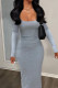 Long Sleeve Solid Color Slim Maxi Dress GXBQ-1120286