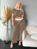 Short Sleeve Contrast Color Loose Two Piece Pants Set GYXF-6666