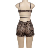 Print Hollow Out Tie Up Skinny Romper GXBQ- K24Q60762