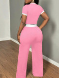 Short Sleeve Contrast Color Loose Two Piece Pants Set GYXF-6666