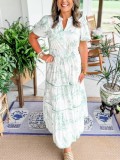 Plus Size Print Short Sleeve Slim Maxi Dress GXBQ-802