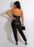 Off Shoulder PU Leather Tube Tops Jumpsuit GXBQ-1141824