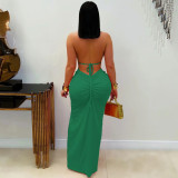 Halterneck Hollow Out Sexy Slit Maxi Dress GTYZ-7575