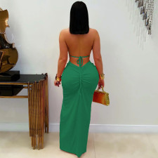 Halterneck Hollow Out Sexy Slit Maxi Dress GTYZ-7575