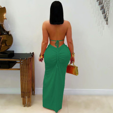 Halterneck Hollow Out Sexy Slit Maxi Dress GTYZ-7575