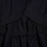 Solid color V-neck Puff Sleeve Pleated Dress GTYZ-7578