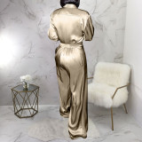 Long Sleeve Solid Shirt Two Piece Pants Set YF-20040